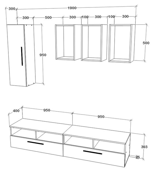 Living haaus V12, Antracit/Stejar Artisan, L 190 cm