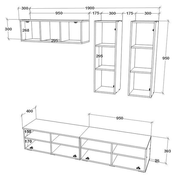 Living haaus V10, Negru/Alb Lucios, MDF, L 190 cm