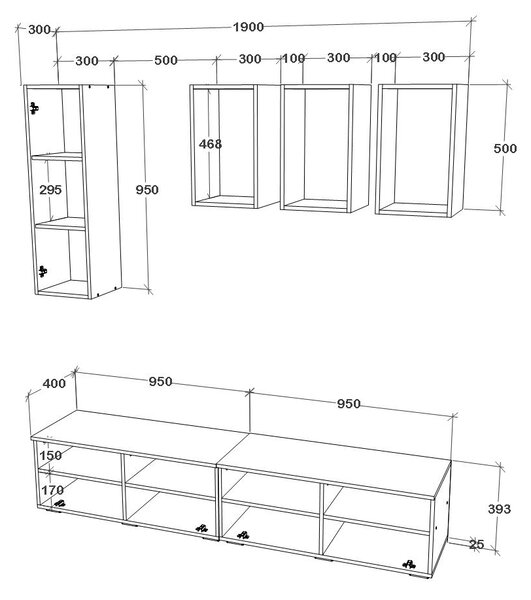 Living haaus V12, Antracit/Stejar Artisan, L 190 cm