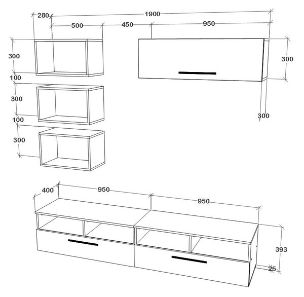 Living haaus V17, Antracit/Stejar Artisan, L 190 cm