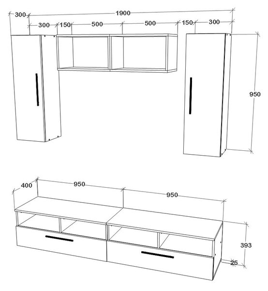 Living haaus V16, Antracit/Stejar Artisan, L 190 cm