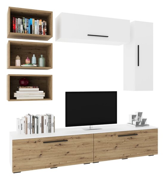 Living haaus V14, Alb/Stejar Artisan, L 190 cm