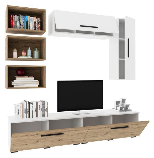Living haaus V14, Alb/Stejar Artisan, L 190 cm