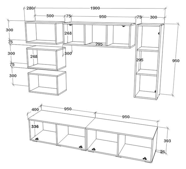 Living haaus V14, Antracit/Stejar Artisan, L 190 cm