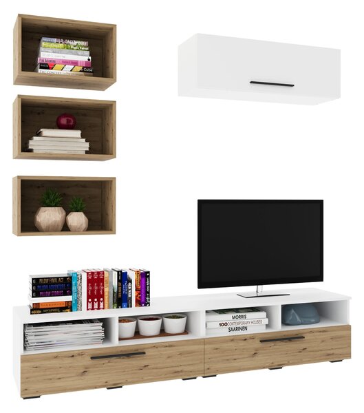 Living haaus V17, Alb/Stejar Artisan, L 190 cm