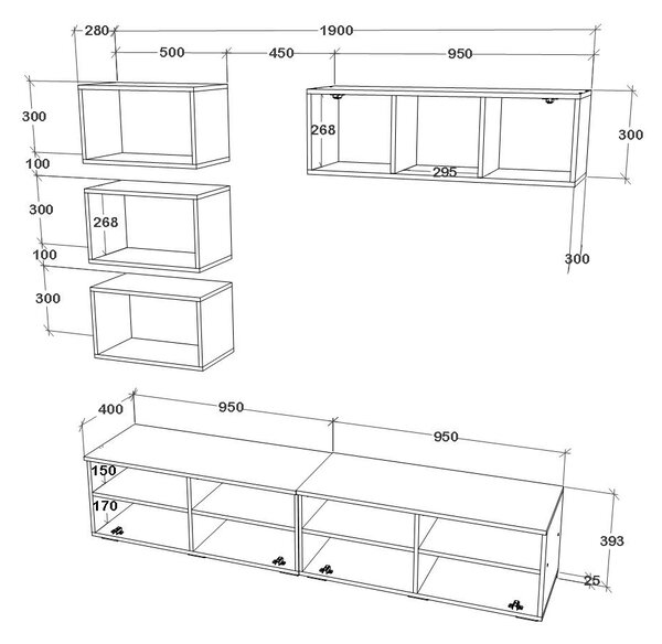 Living haaus V17, Antracit/Stejar Artisan, L 190 cm