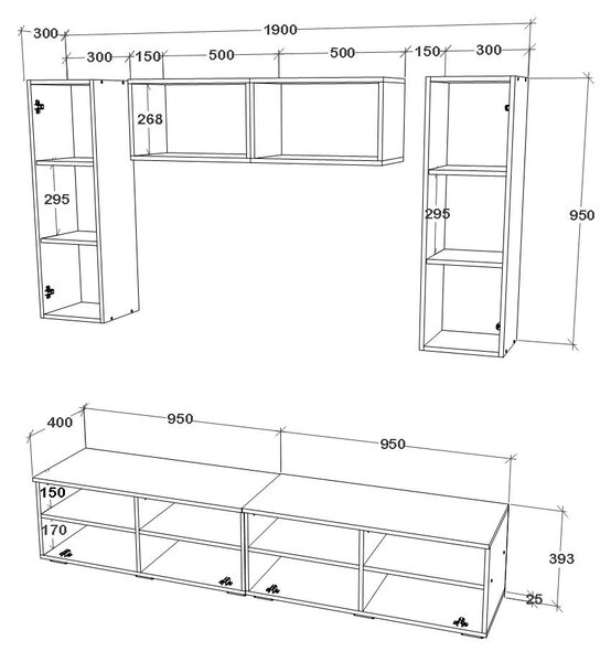 Living haaus V16, Antracit/Stejar Artisan, L 190 cm
