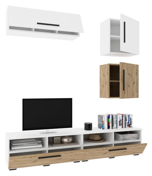 Living haaus V15, Alb/Stejar Artisan, L 190 cm