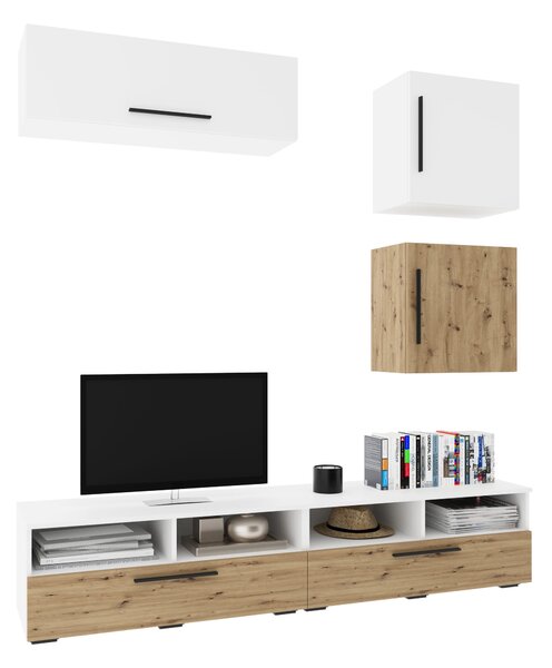 Living haaus V15, Alb/Stejar Artisan, L 190 cm