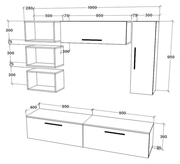 Living haaus V14, Antracit/Stejar Artisan, L 190 cm