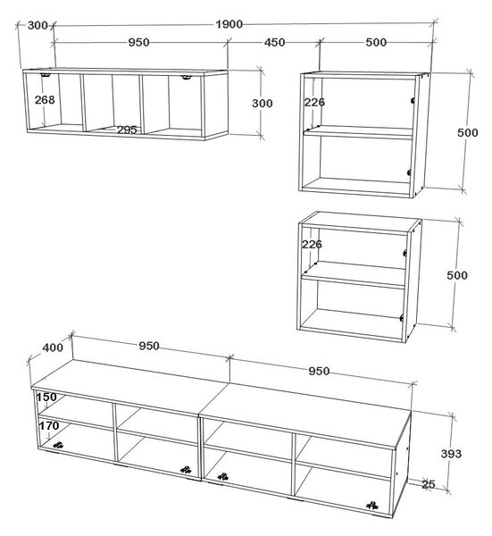 Living haaus V15, Alb/Stejar Artisan, L 190 cm