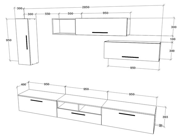 Living haaus V19, Alb/Stejar Artisan, L 285 cm