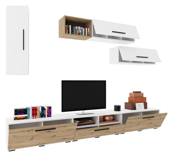 Living haaus V19, Alb/Stejar Artisan, L 285 cm