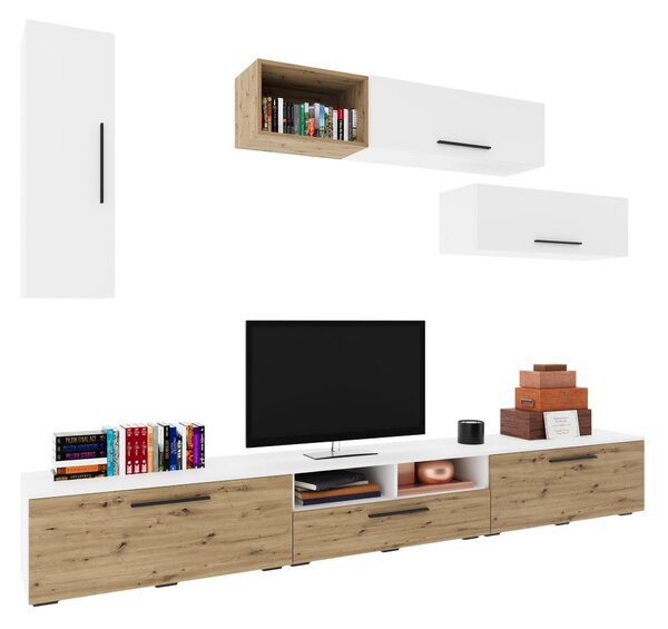 Living haaus V19, Alb/Stejar Artisan, L 285 cm