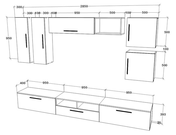 Living haaus V1, Antracit/Stejar Artisan, L 285 cm