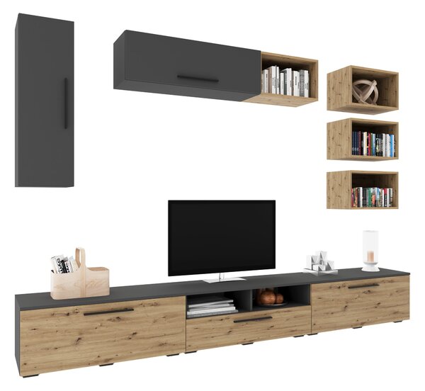 Living haaus V5, Antracit/Stejar Artisan, L 285 cm