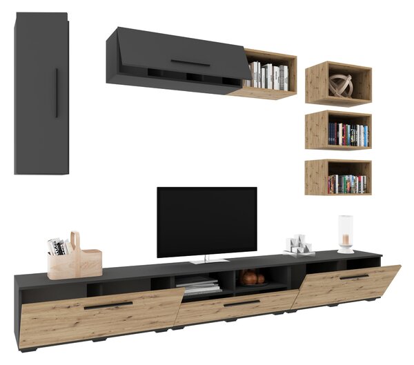 Living haaus V5, Antracit/Stejar Artisan, L 285 cm