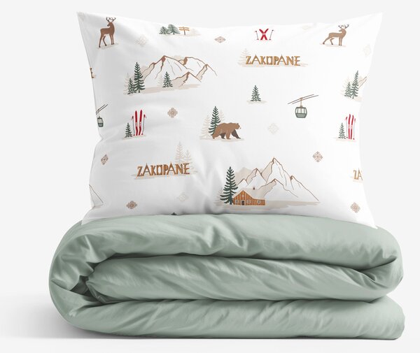 Goldea lenjerie de pat din 100% bumbac duo - zakopane cu verde salvie 140 x 200 și 50 x 70 cm