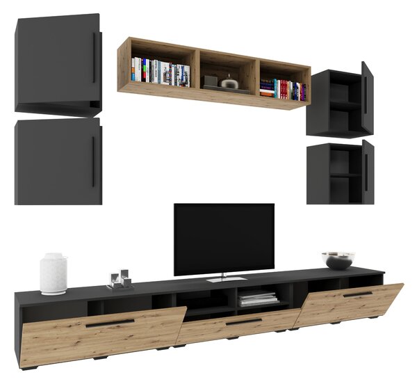 Living haaus V3, Antracit/Stejar Artisan, L 285 cm