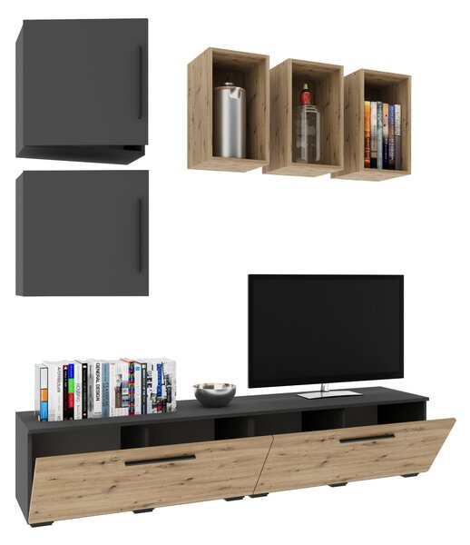 Living haaus V8, Antracit/Stejar Artisan, L 190 cm