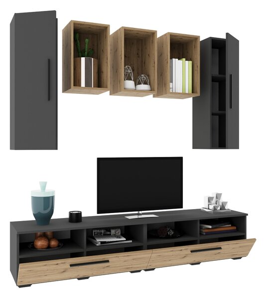 Living haaus V9, Antracit/Stejar Artisan, L 190 cm
