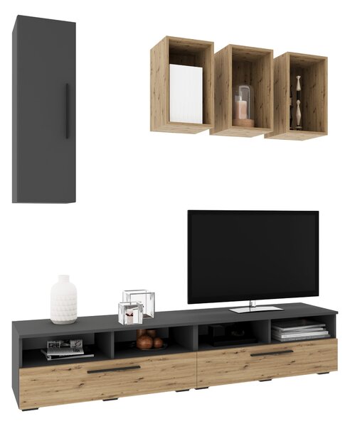 Living haaus V12, Antracit/Stejar Artisan, L 190 cm