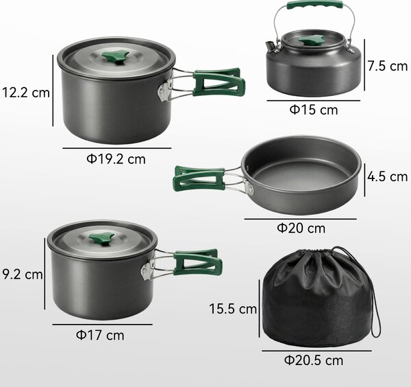 Outsunny Set de Oale Camping, 4-5 Persoane, Oțel Inoxidabil, 20.5 x 20.5 x 15.5 cm, Gri | Aosom Romania