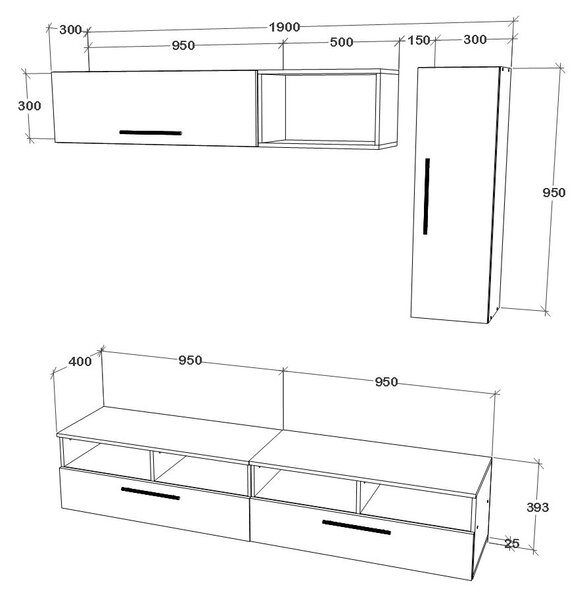 Living haaus V13, Antracit/Stejar Artisan, L 190 cm