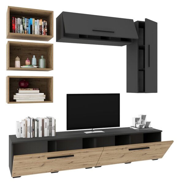 Living haaus V14, Antracit/Stejar Artisan, L 190 cm