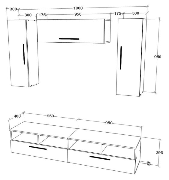 Living haaus V18, Antracit/Stejar Artisan, L 190 cm
