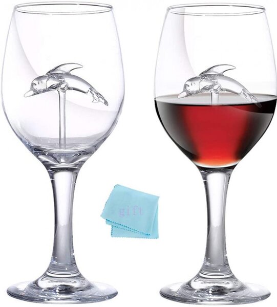 Set de 2 pahare pentru vin Dolphin, sticla, 21 x 7,5 cm, 300 ml