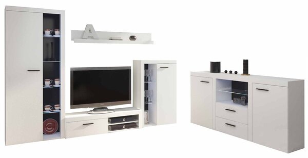Mobilier pentru living Rokara (bej nisipiu) (cu comodă) (cu iluminare LED). 1158465