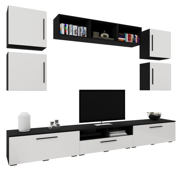 Living haaus V3, Negru/Alb Lucios, MDF, L 285 cm