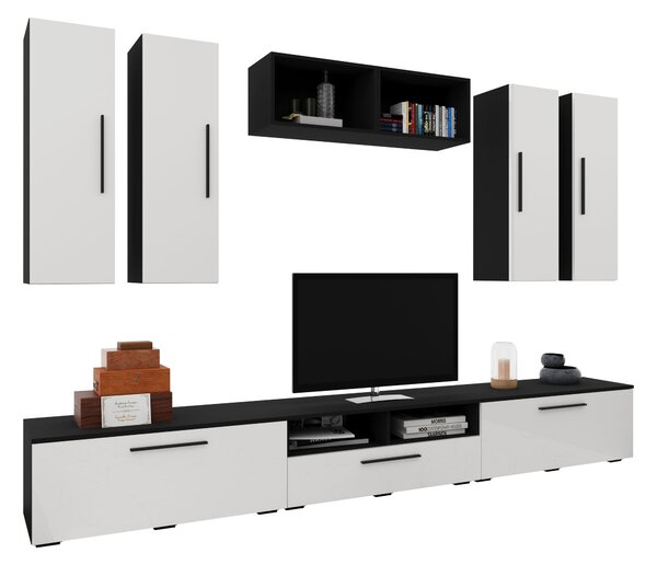 Living haaus V4, Negru/Alb Lucios, MDF, L 285 cm