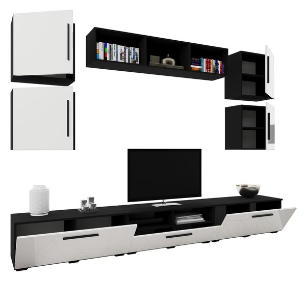 Living haaus V3, Negru/Alb Lucios, MDF, L 285 cm