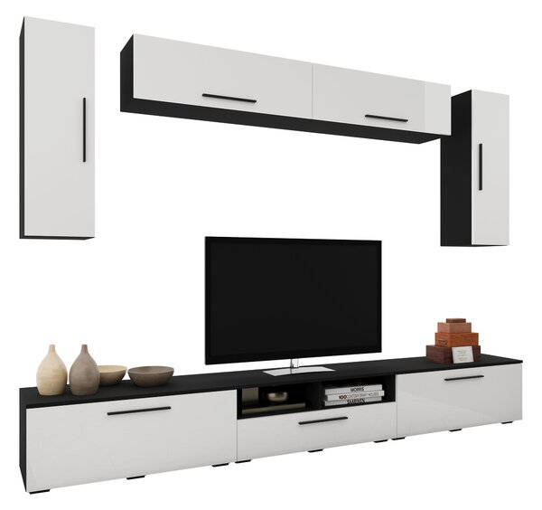 Living haaus V6, Negru/Alb Lucios, MDF, L 285 cm
