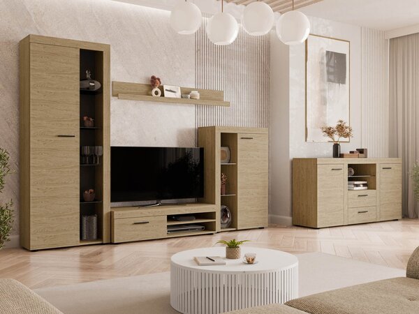 Mobilier pentru living Rokara (bej nisipiu) (cu comodă) (cu iluminare LED). 1158465