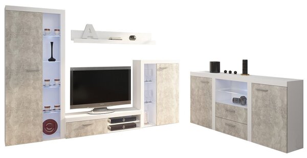 Mobilier pentru living Rokara (bej nisipiu) (cu comodă) (cu iluminare LED). 1158465