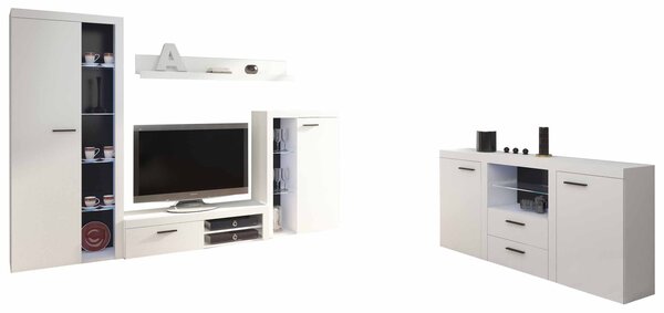 Mobilier pentru living Rokara (bej nisipiu) (cu comodă) (cu iluminare LED). 1158465