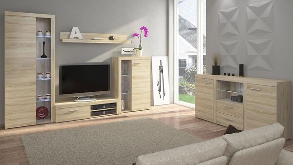Mobilier pentru living Rokara (bej nisipiu) (cu comodă) (cu iluminare LED). 1158465