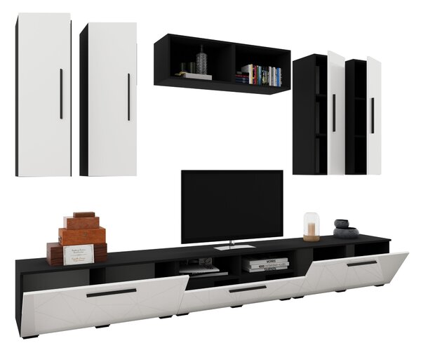 Living haaus V4, Negru/Alb Lucios, MDF, L 285 cm