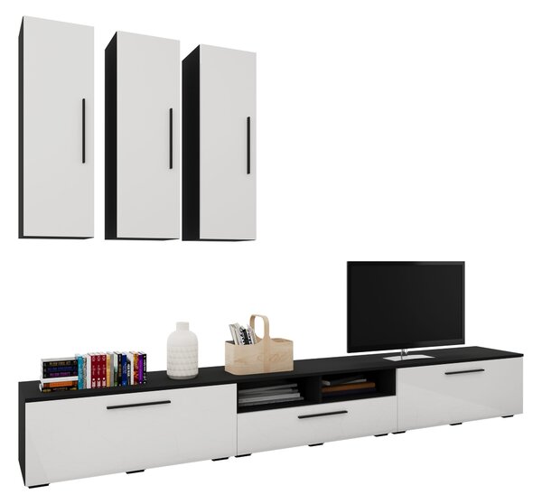 Living haaus V7, Negru/Alb Lucios, MDF, L 285 cm