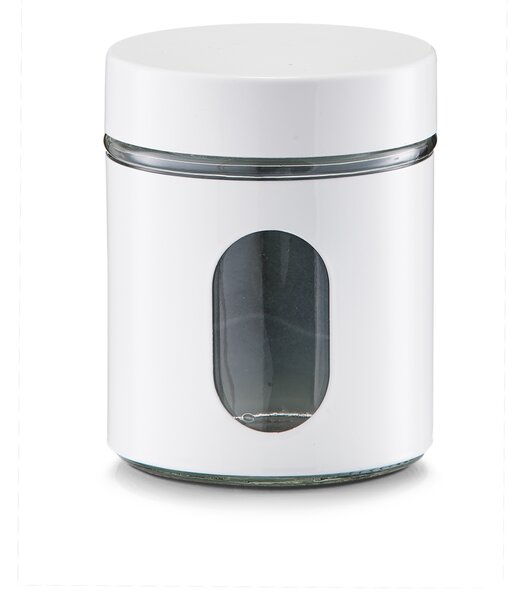Recipient pentru depozitare Visual, metal si sticla, White 600 ml, Ø 10,2xH12,5 cm