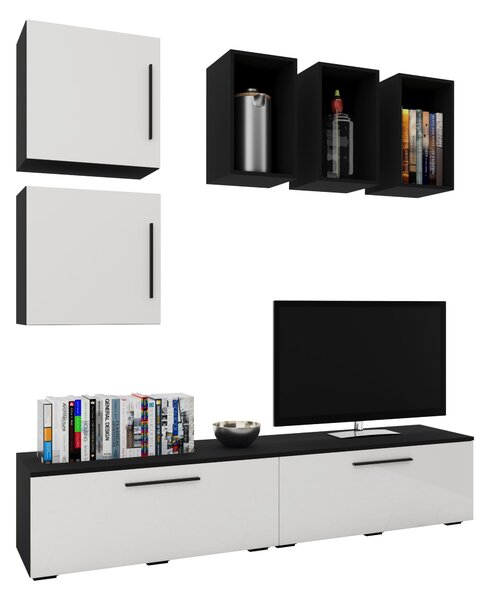 Living haaus V8, Negru/Alb Lucios, MDF, L 190 cm