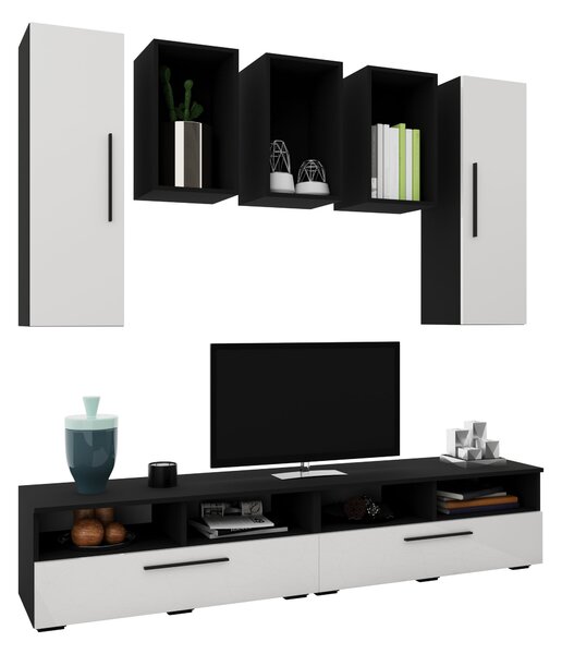 Living haaus V9, Negru/Alb Lucios, MDF, L 190 cm