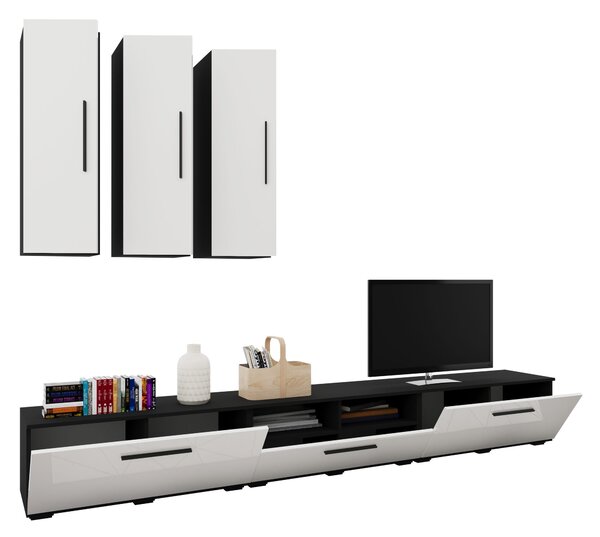 Living haaus V7, Negru/Alb Lucios, MDF, L 285 cm