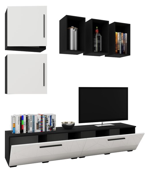 Living haaus V8, Negru/Alb Lucios, MDF, L 190 cm