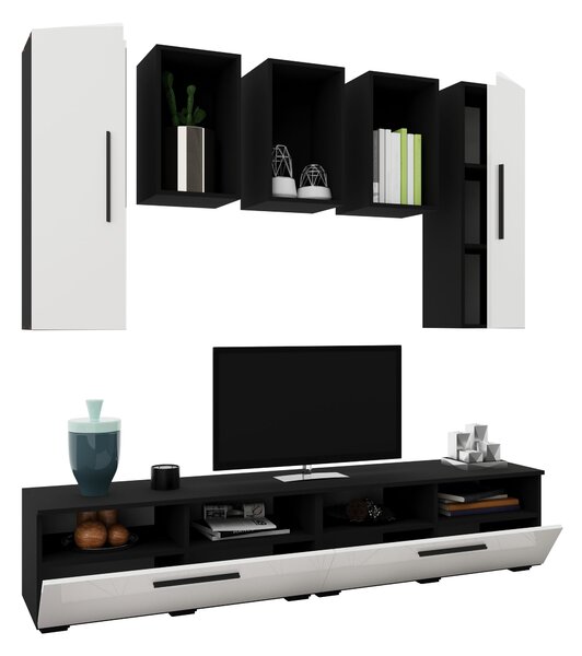 Living haaus V9, Negru/Alb Lucios, MDF, L 190 cm