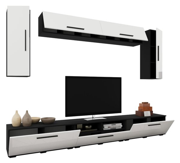 Living haaus V6, Negru/Alb Lucios, MDF, L 285 cm