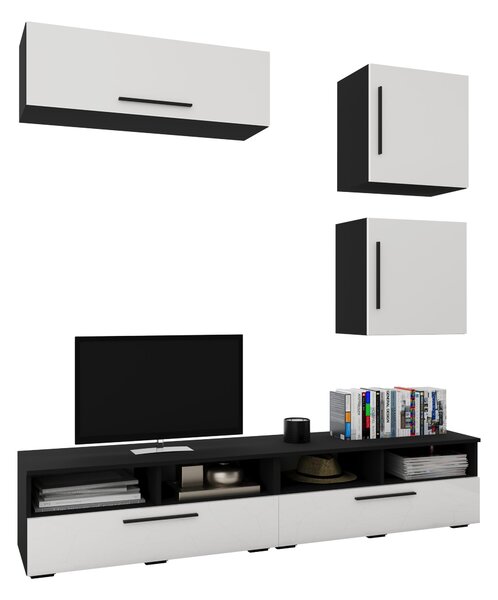 Living haaus V15, Negru/Alb Lucios, MDF, L 190 cm